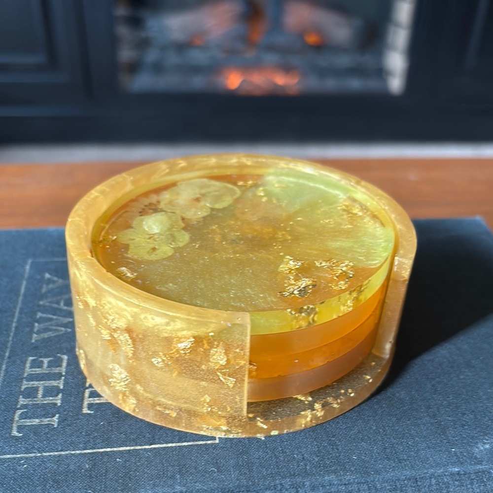 Gold Lucite Coaster Set